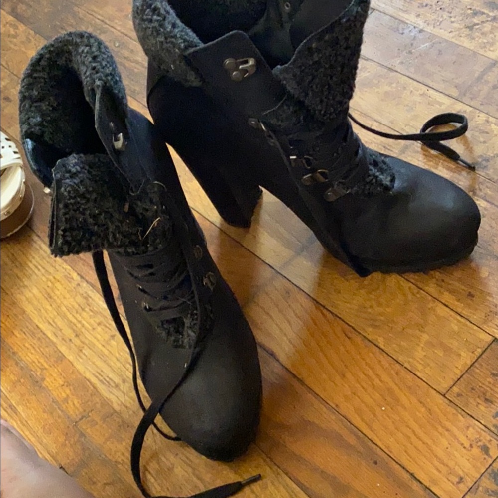 Black combat heeled boots